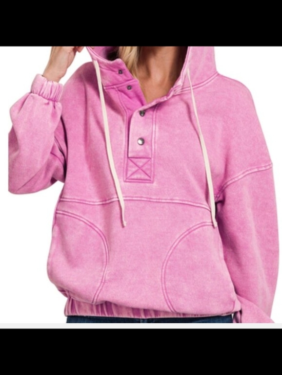 Tops - Pink Acid Washed Hooded Pullover Sweatshirt Jacket w/Pockets